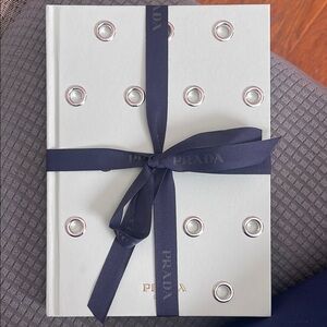 Prada White Decorative Book with Navy Ribbon